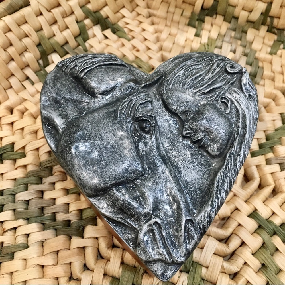 Pewter horse jewelry box. Heart shaped equestrian horse lover trinket box.